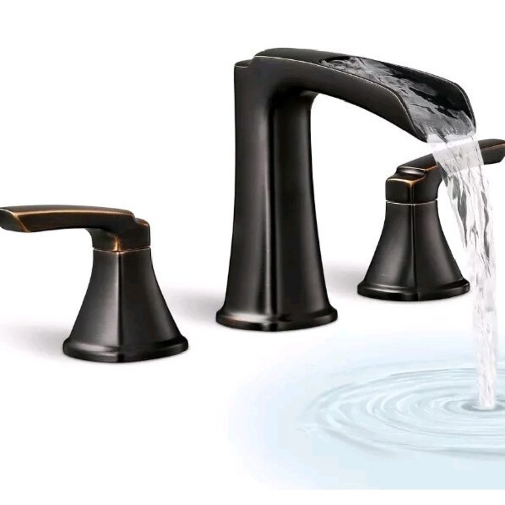 3-Hole Widespread Deck Mount BathTub Faucet - Waterfall Matte BLACK